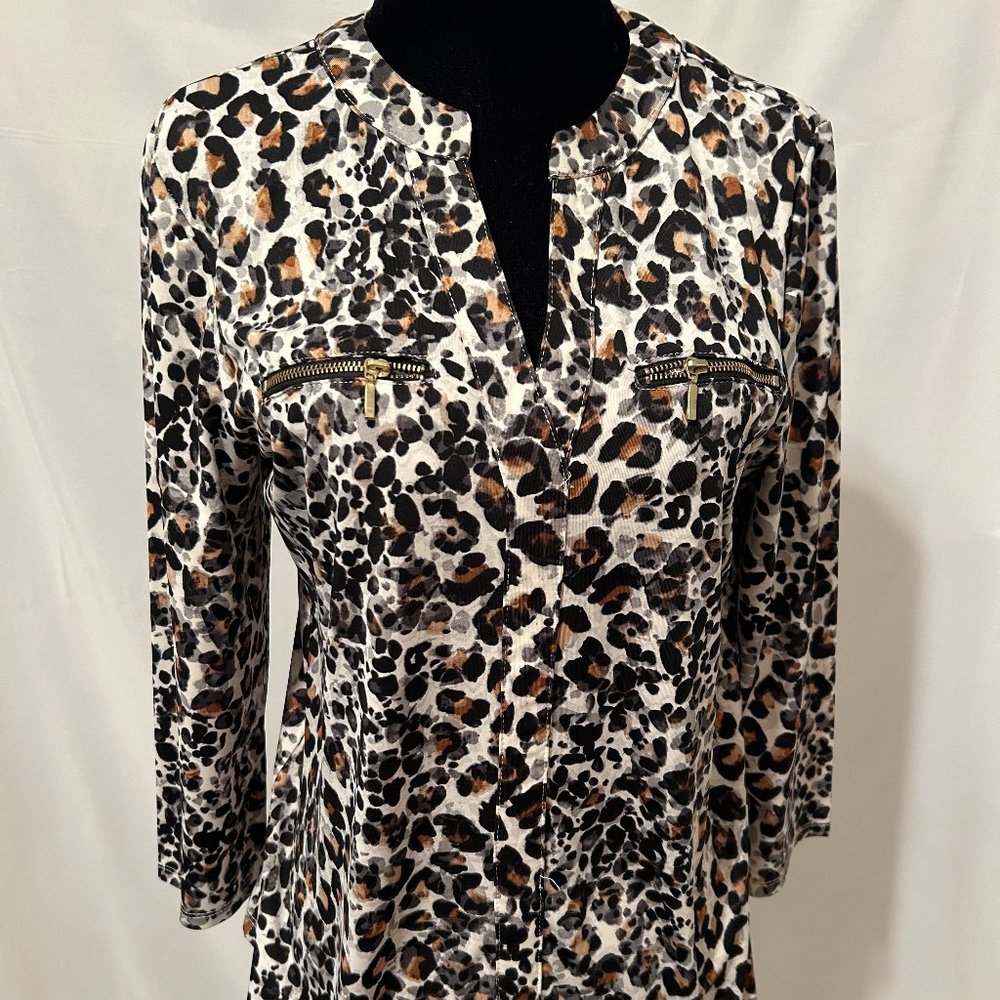 Leopard Print V Neck Shirt, Long Sleeve Shirt